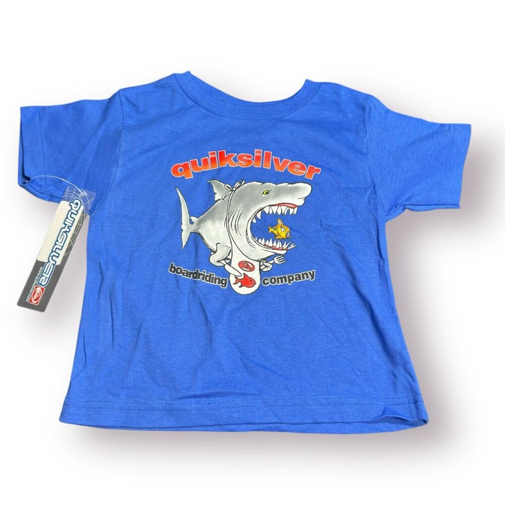 Quiksilver Shark Graphic T-Shirt Size 2T‎ Blue Shirt Retro Skater Y2K